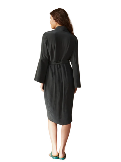 gray  dress with a belt