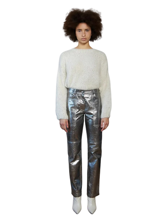 silver leather pants
