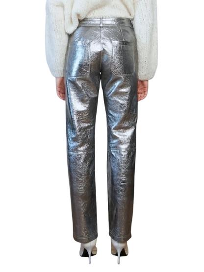 silver leather pants