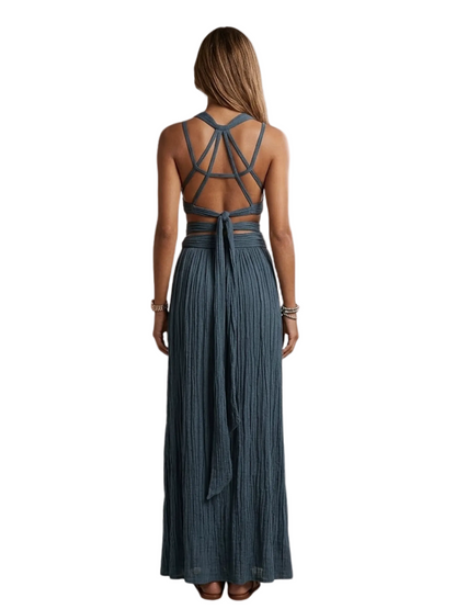  blue halter top and long skirt set 