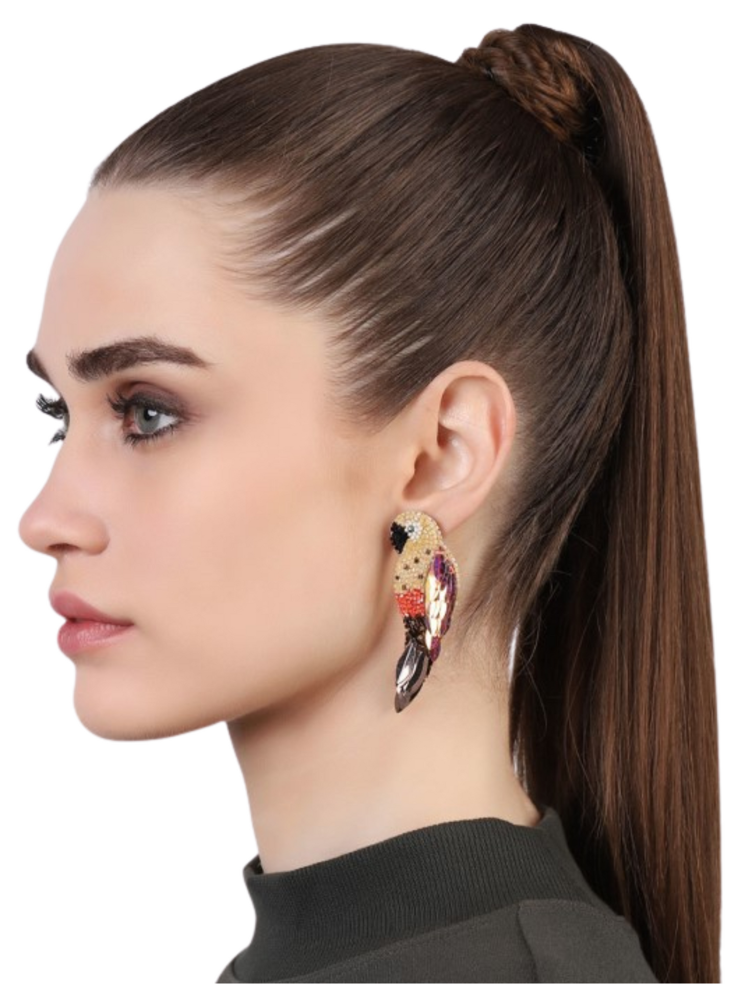  parrot-shaped earrings with bead detailing 