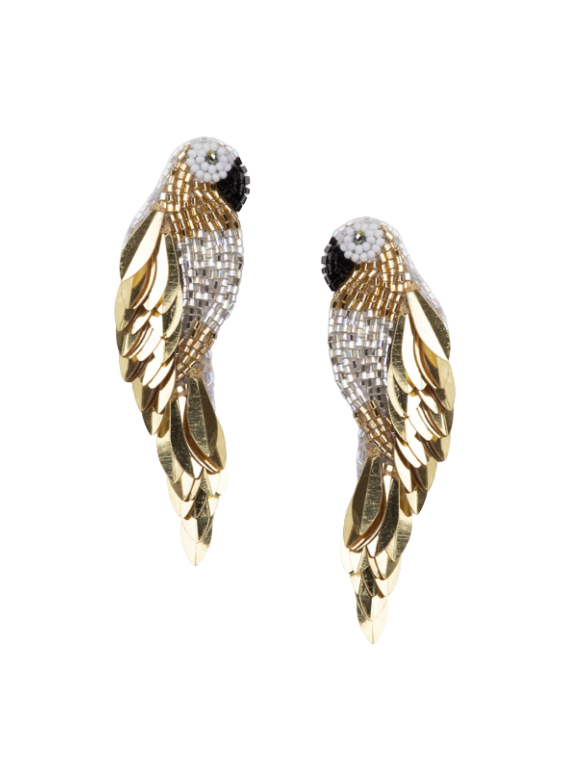 Gold and silver parrot-shaped earrings