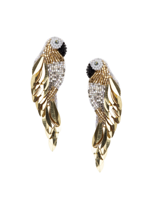 Gold and silver parrot-shaped earrings