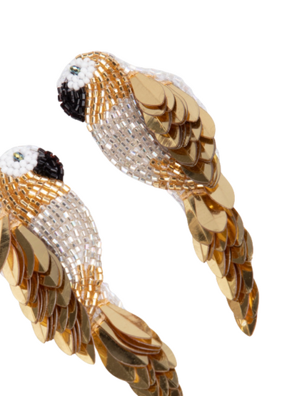 Gold and silver parrot-shaped earrings