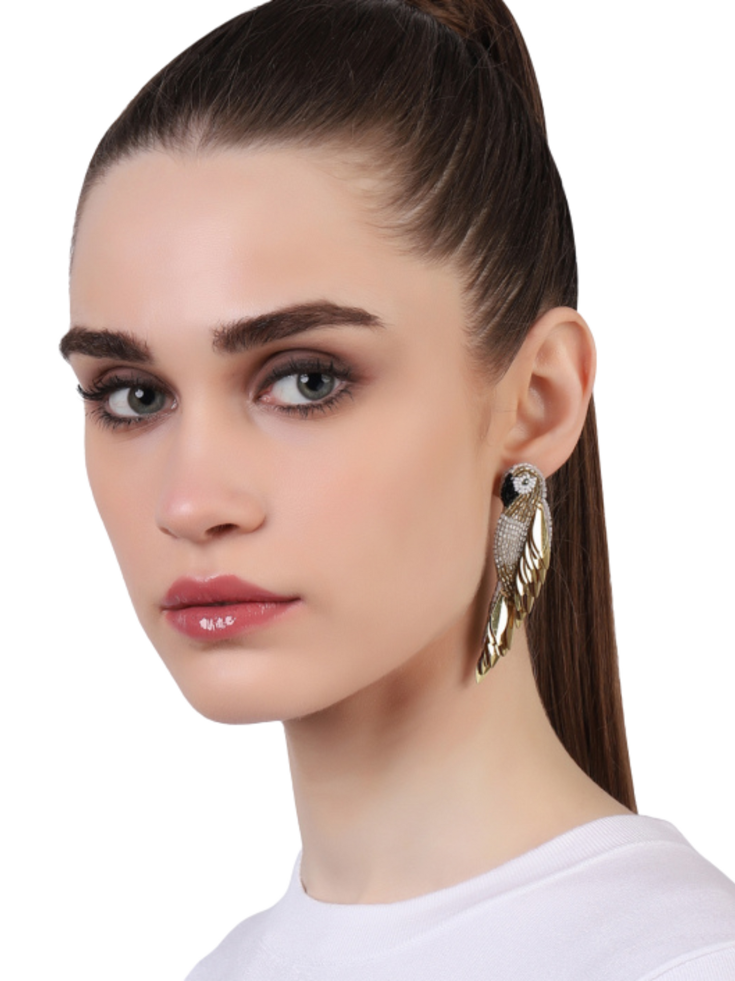 Gold and silver parrot-shaped earrings
