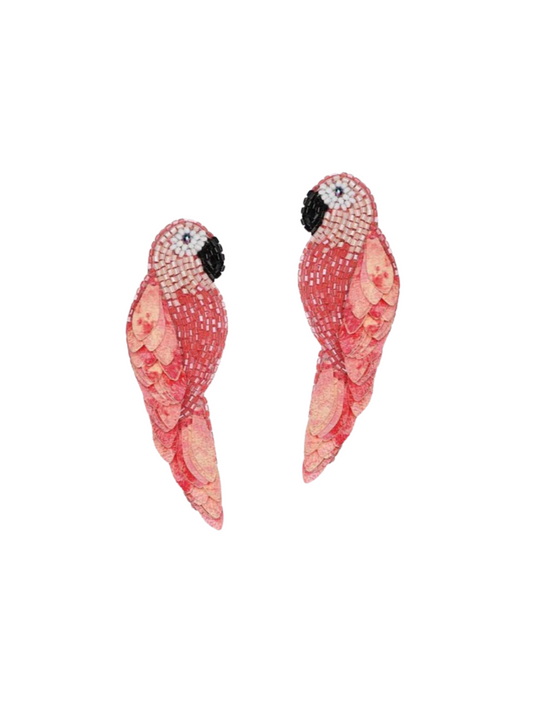 earrings with hand-beaded sequins, leather backing, and gold-plated posts