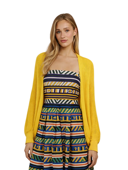 yellow cardigan