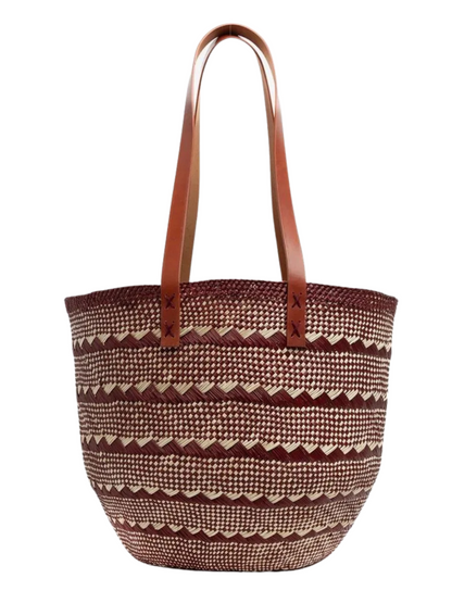Woven basket with brown and beige pattern