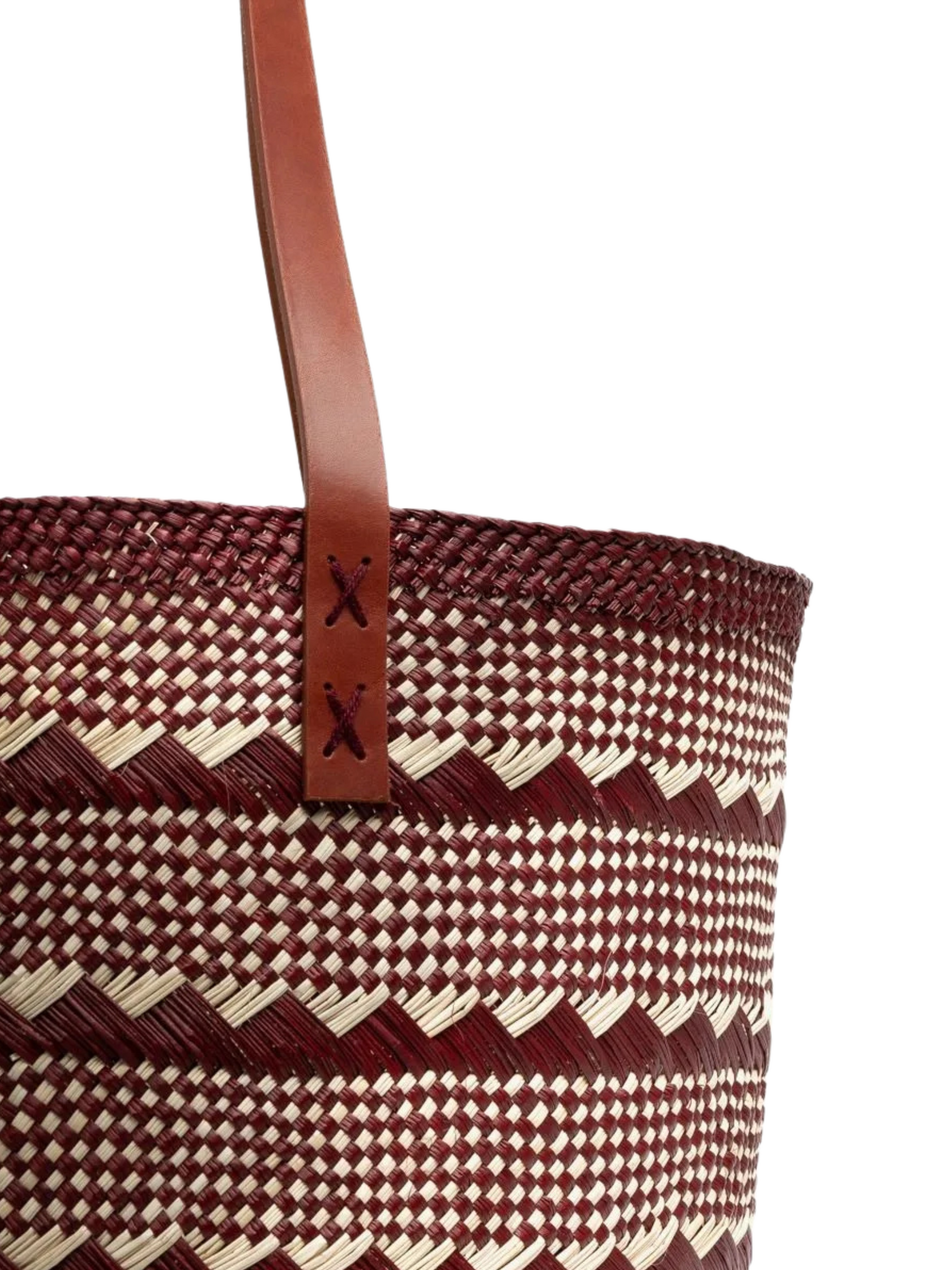 Woven basket with brown and beige pattern