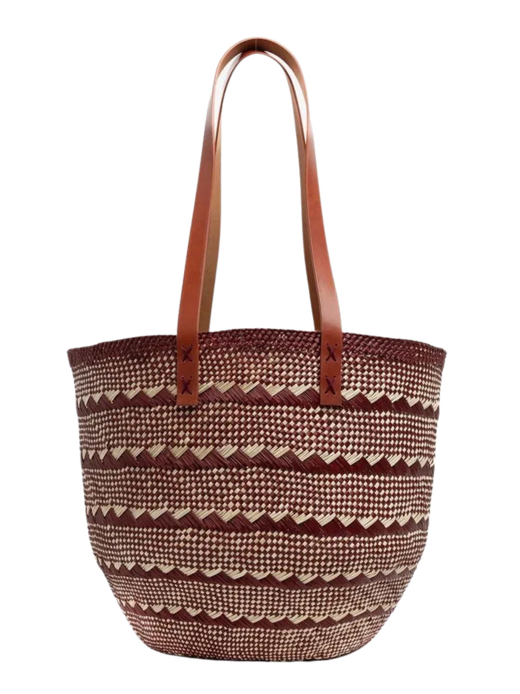 woven basket  with leather straps