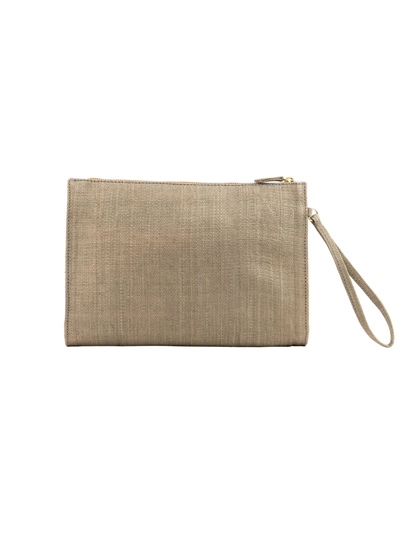 Natural pouch with embroidered artistic design