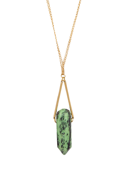 Unakite Stone Brass Necklace