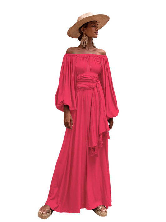  pink off-shoulder dress