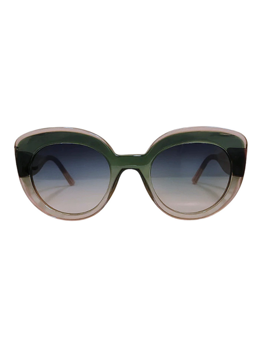 Sunglasses with green and beige gradient frame