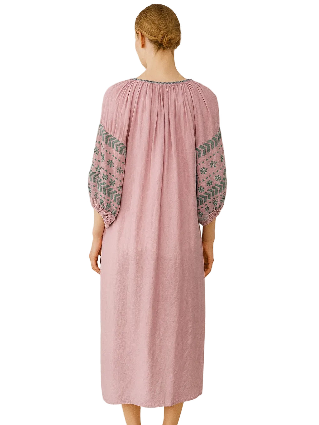 lilac kaftan dress with blue embroideries 