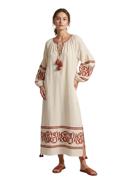 kaftan dress witch copper brown embroideries
