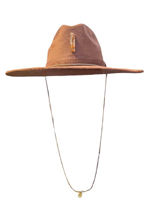 Brown suede hat with chain