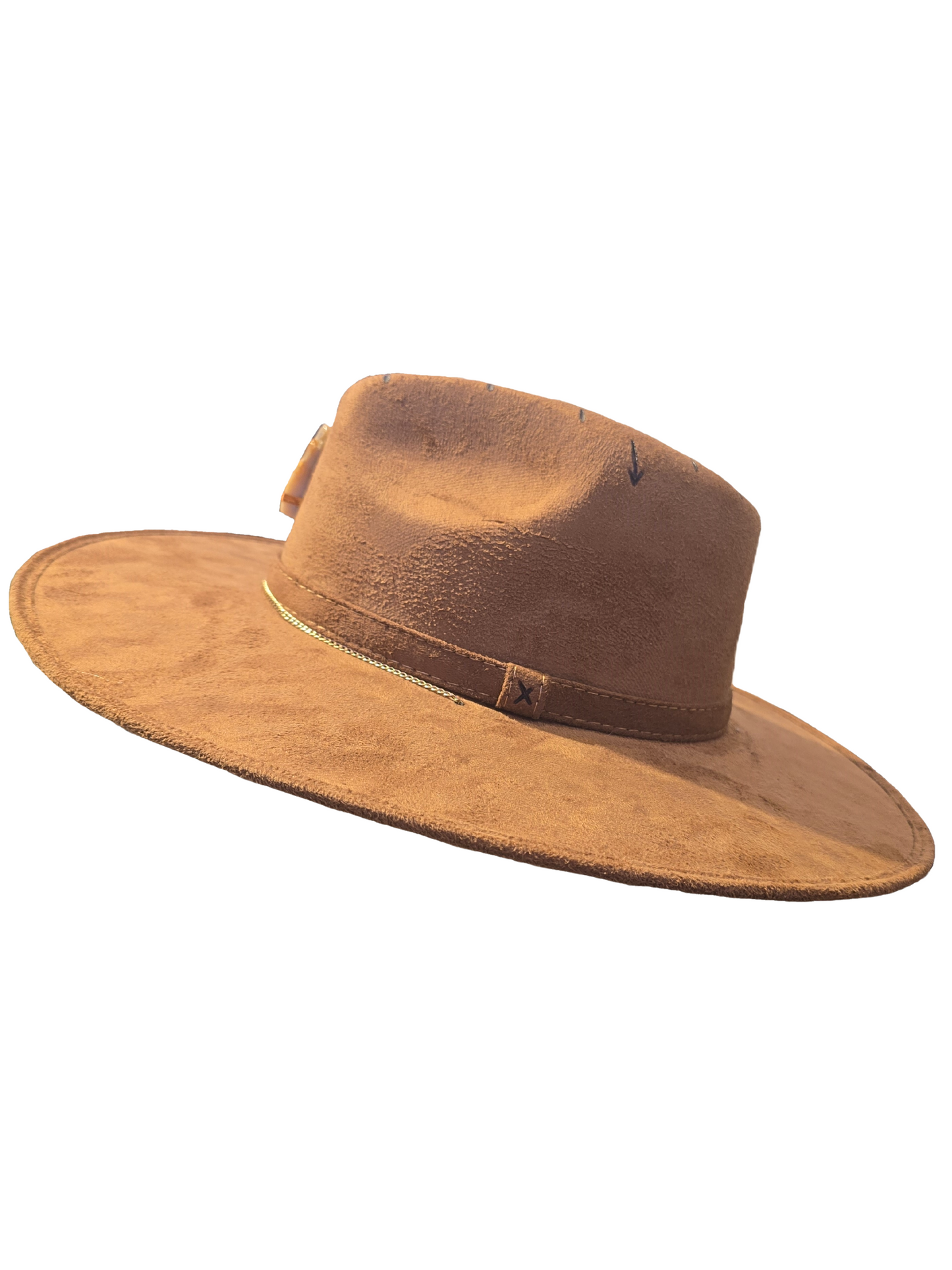 Brown suede hat with chain