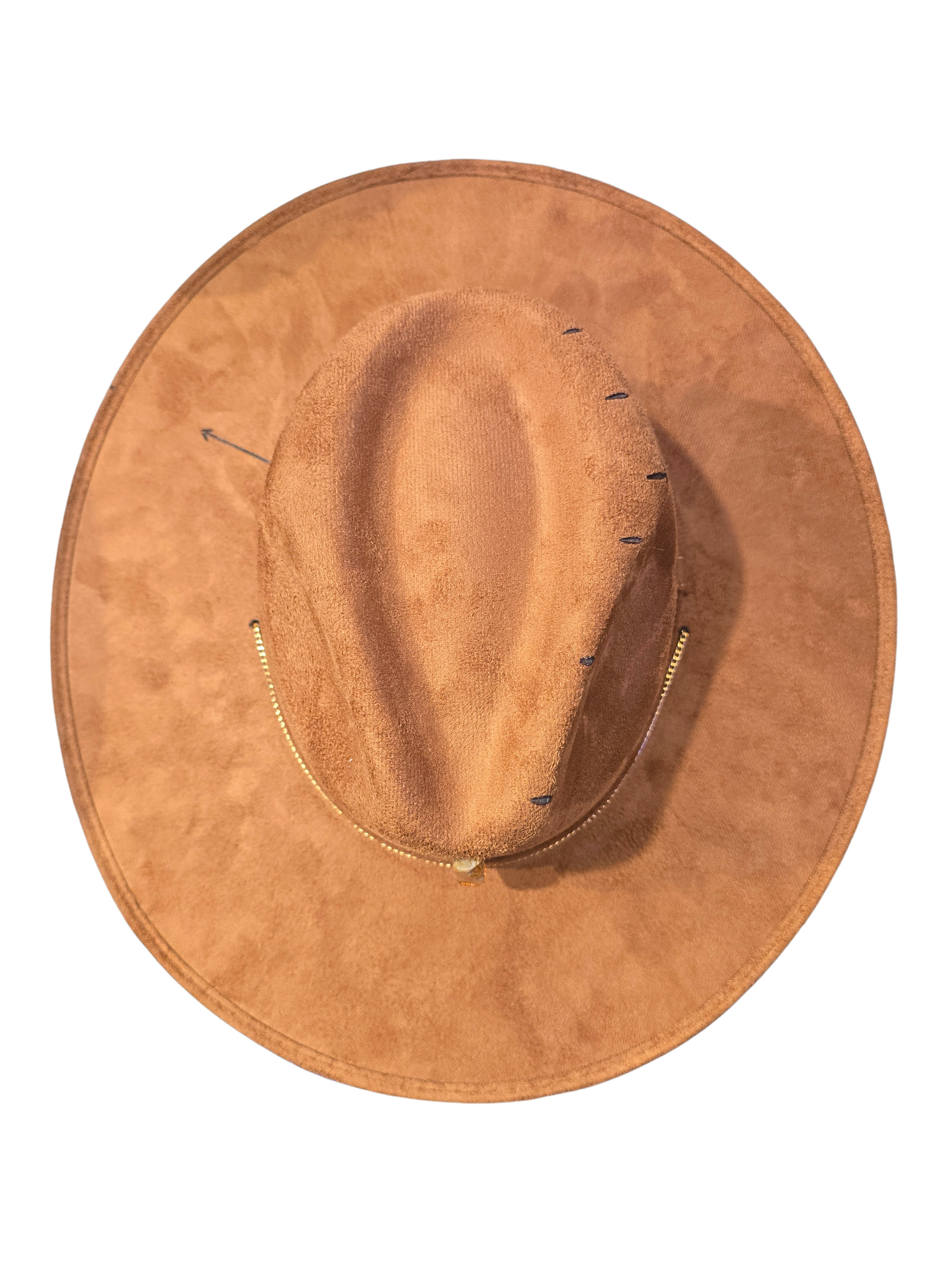 Brown suede hat with chain