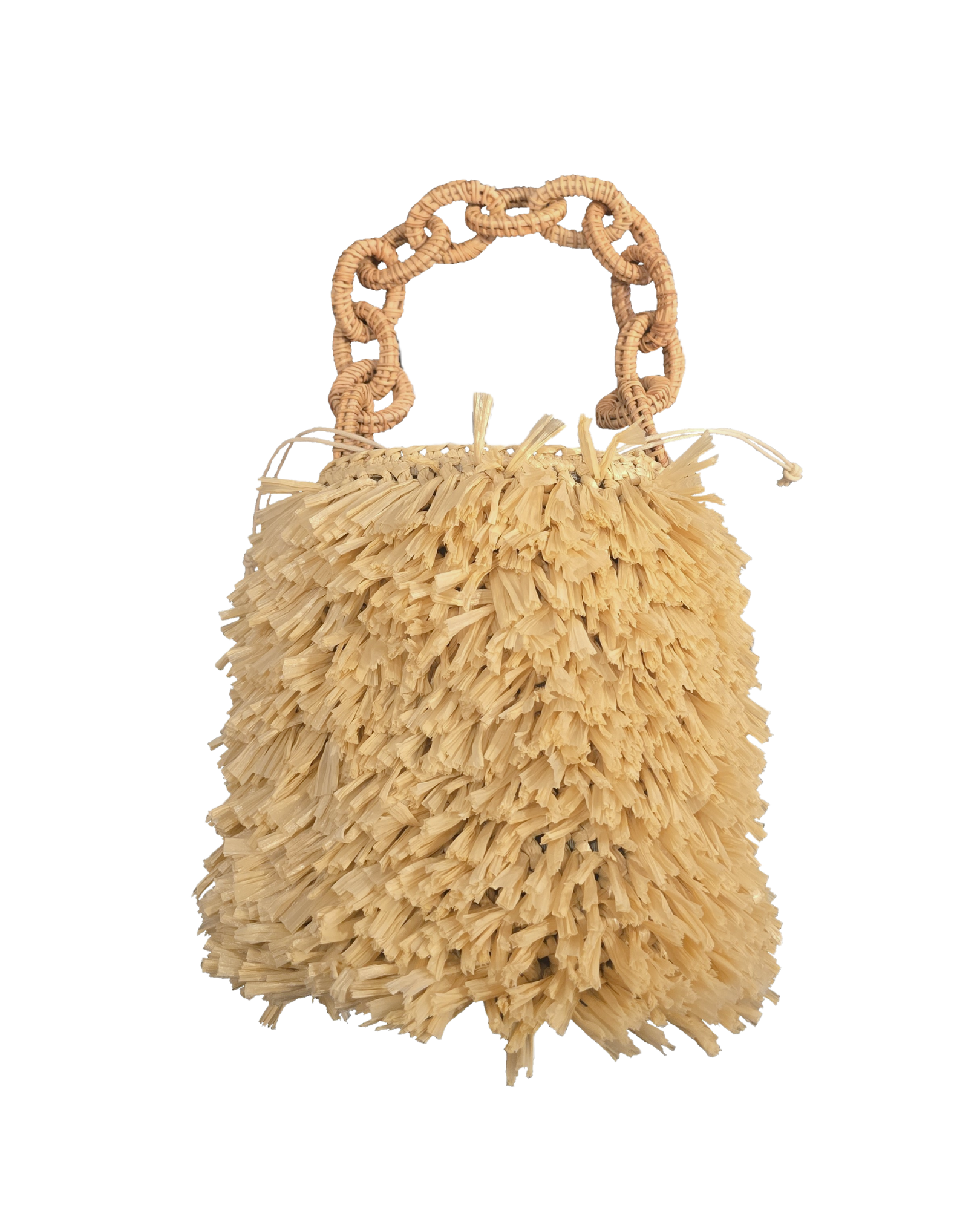 Beige straw handbag with chain handle