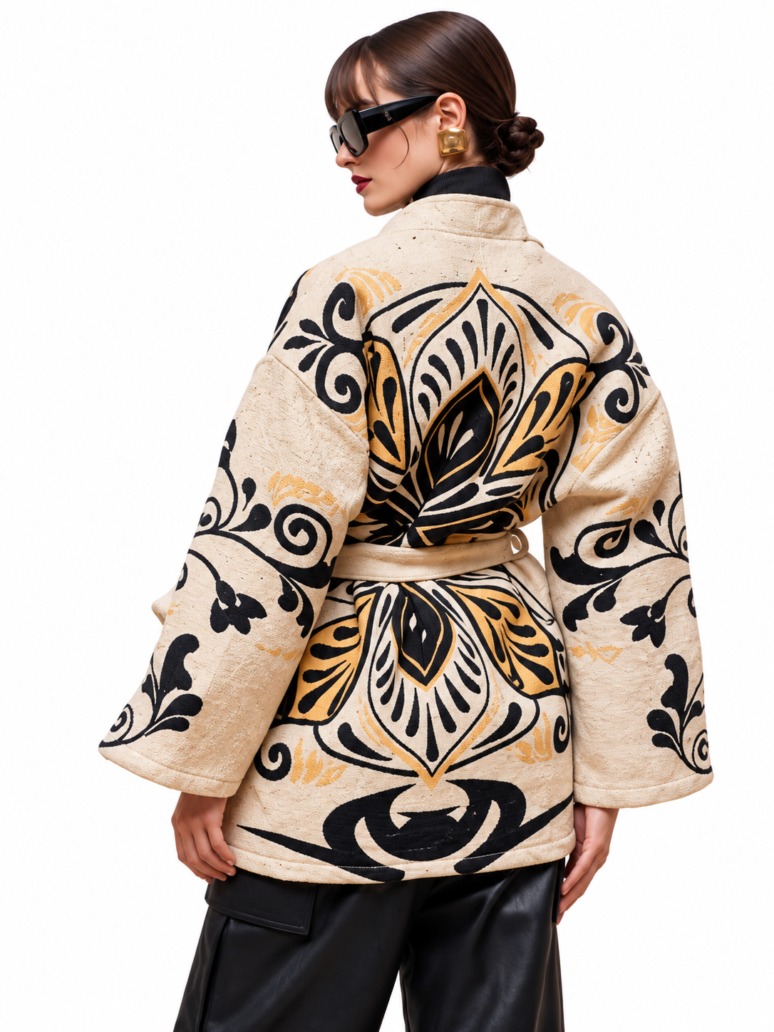 Jacquard Belted Jacket Doric Design Ecru