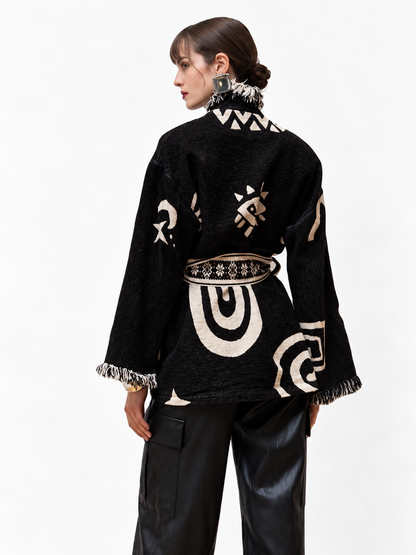 Jacquard Belted Jacket Soft Eclipse Black