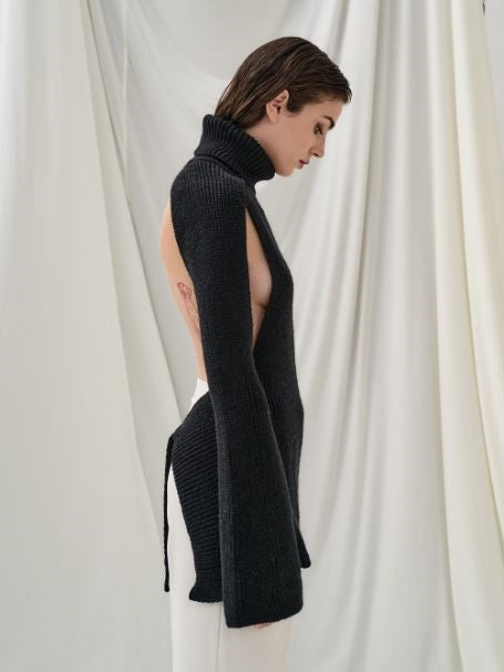 Open back and sides rib sweater