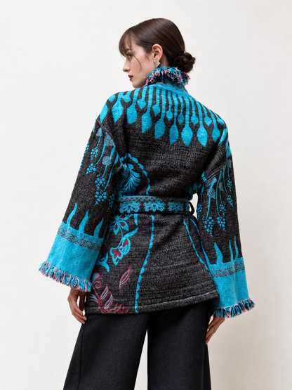 Jacquard Belted Jacket Soft Suntrance Turquoise