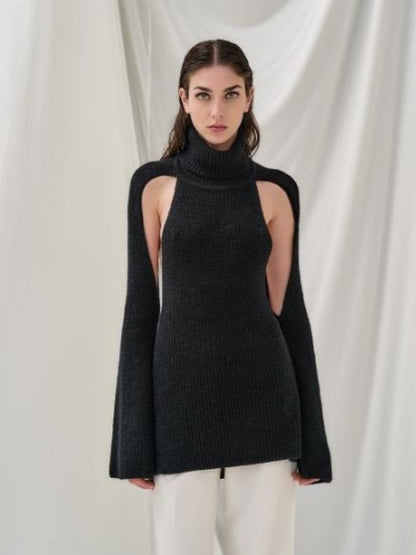 Open back and sides rib sweater