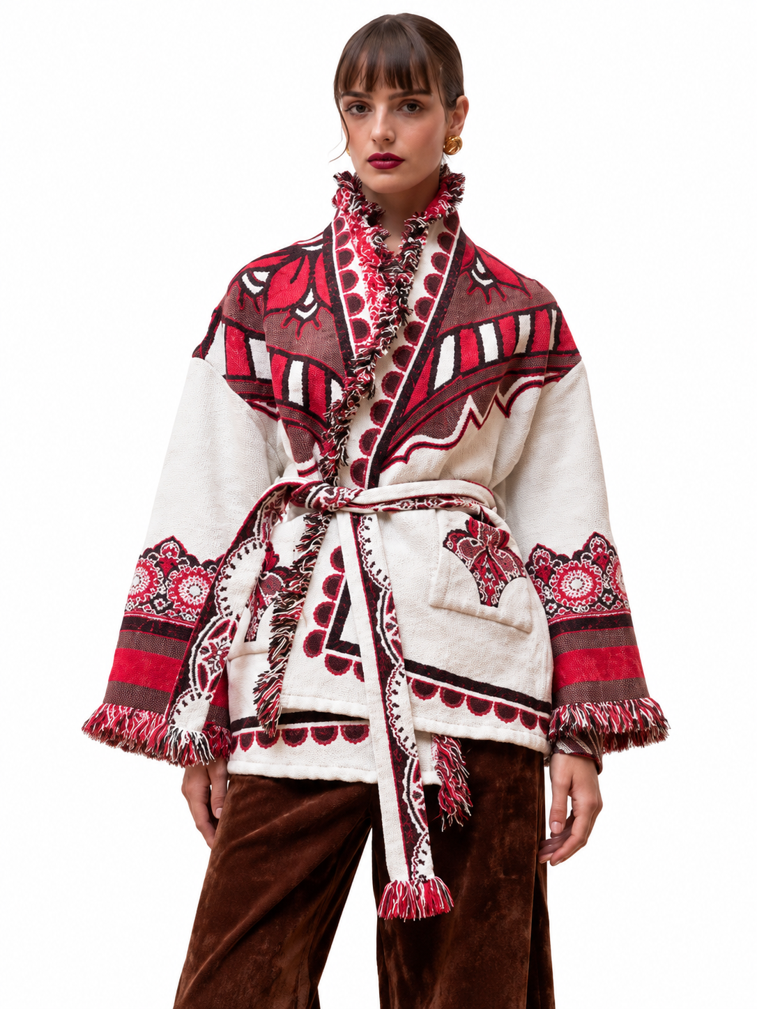 Jacquard Belted Jacket Ritual Red