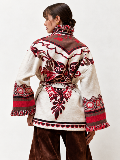 Jacquard Belted Jacket Ritual Red