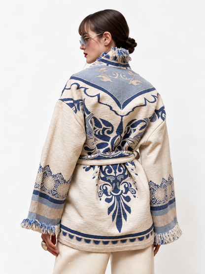 Jacquard Belted Jacket Soft Ritual Blue