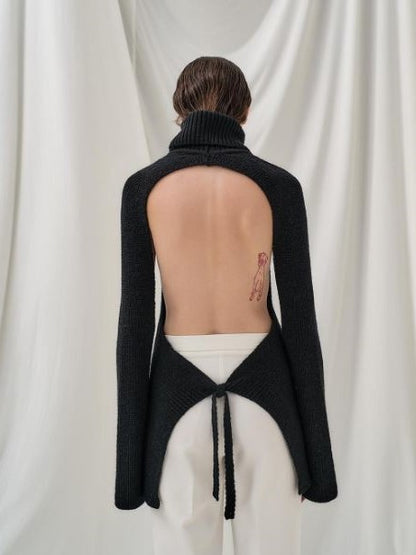 Open back and sides rib sweater