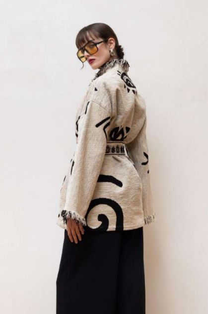 Jacquard Belted Jacket Soft Eclipse Ecru