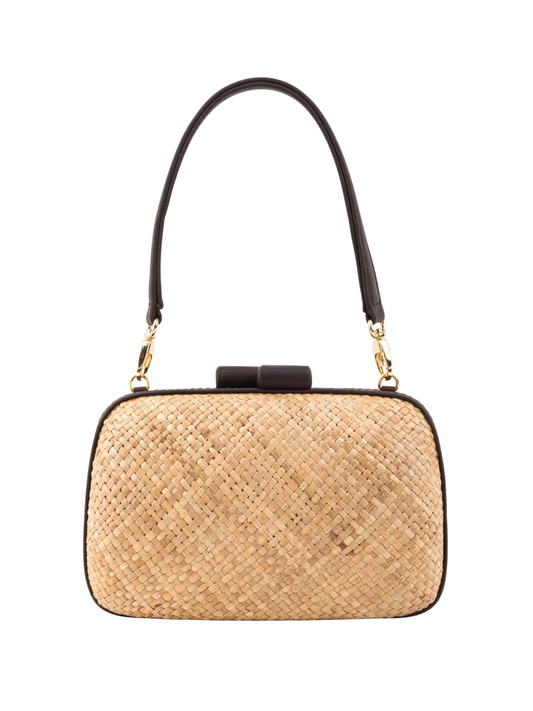 Woven handbag with a black Leather Double handle 