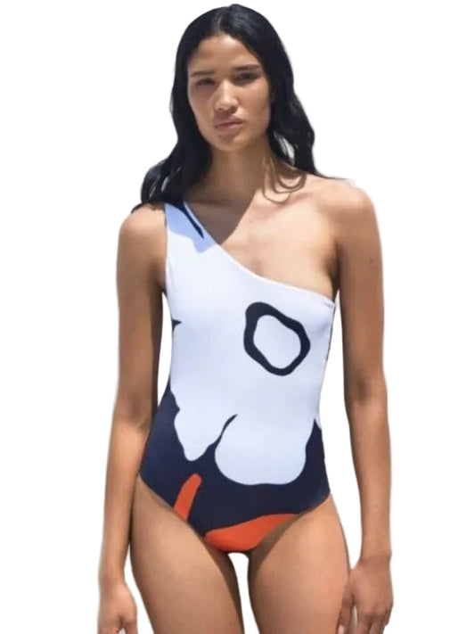 one-piece swimsuit with abstract design