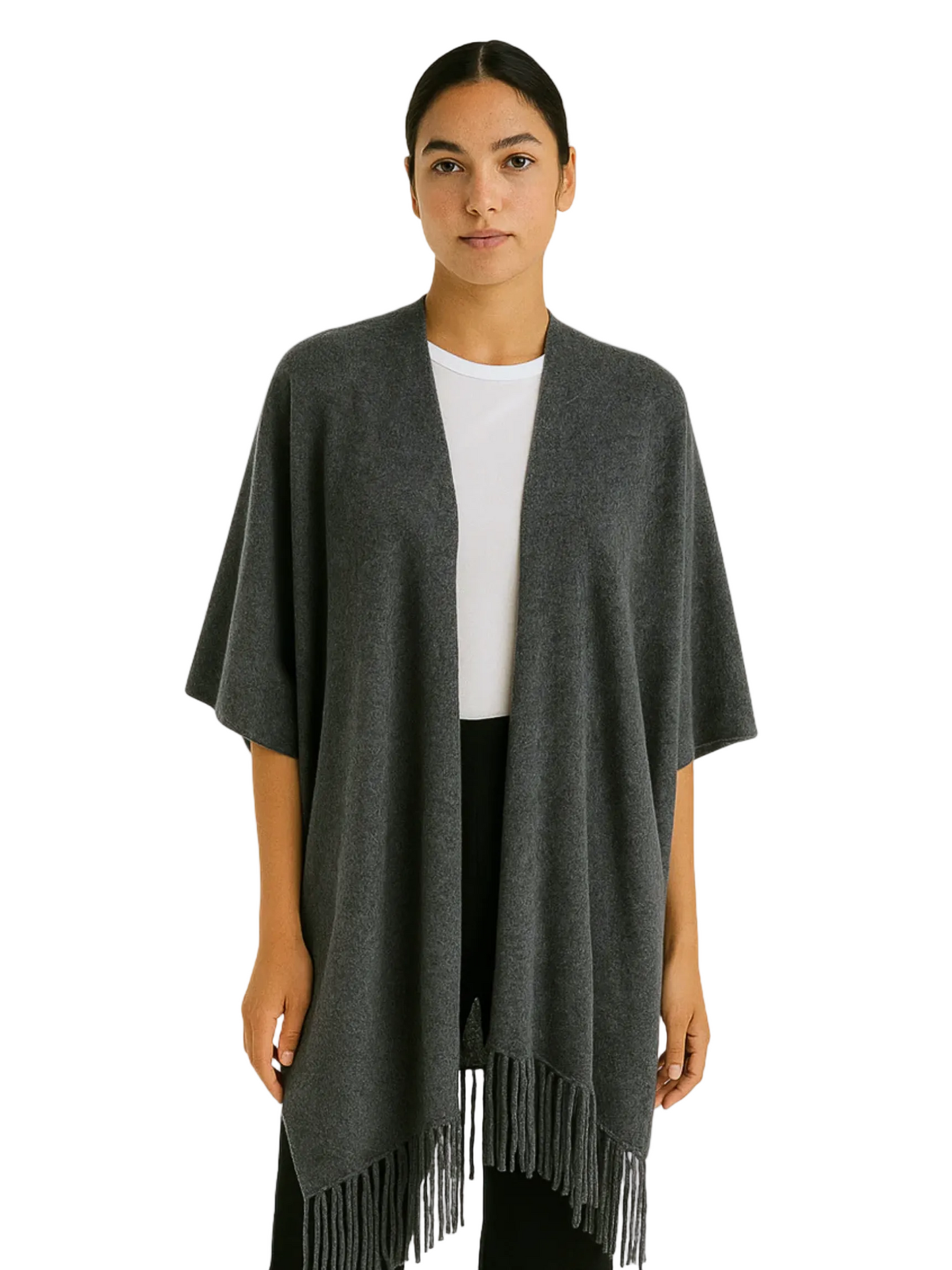  dark gray poncho with fringe details