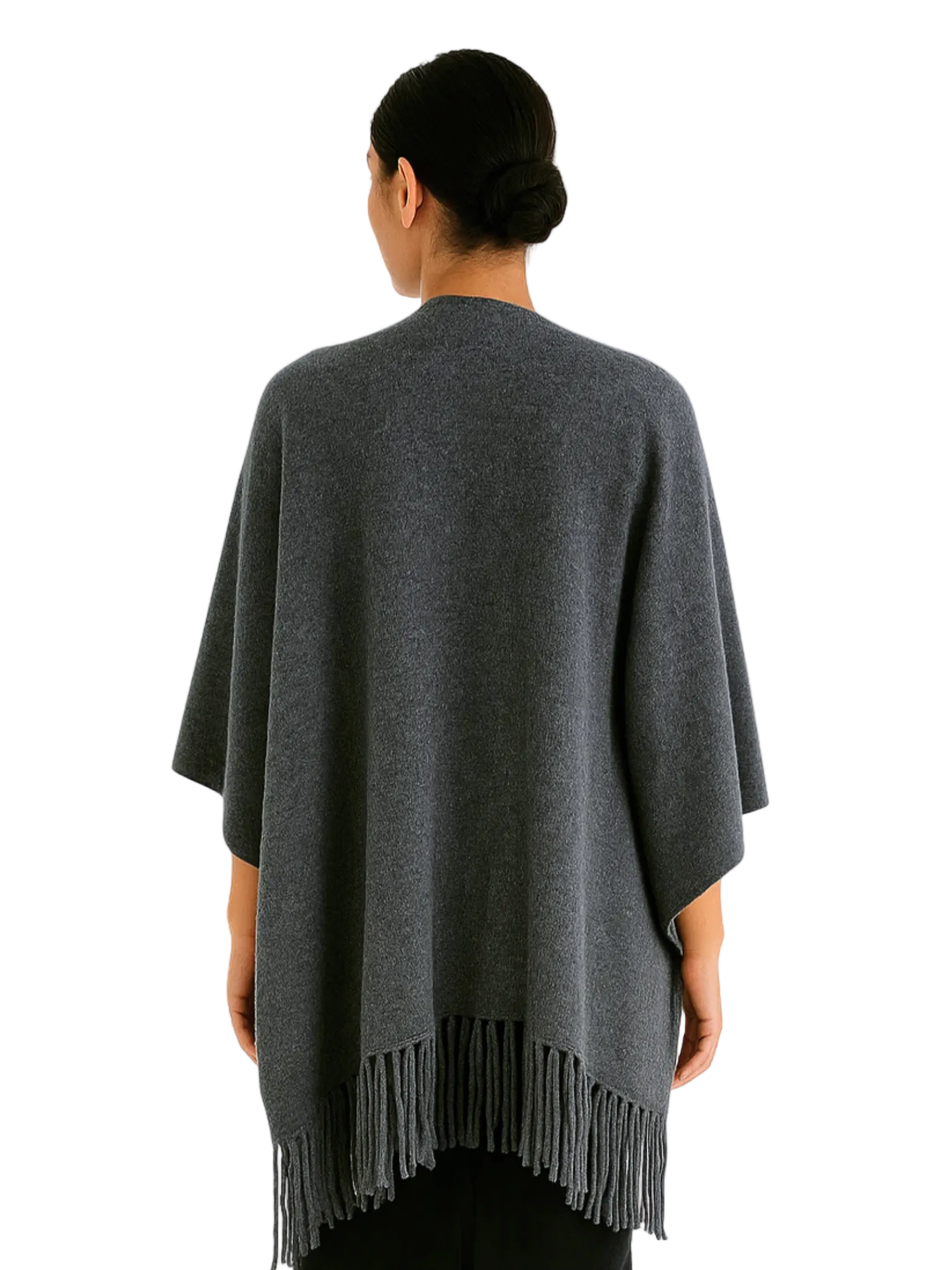  dark gray poncho with fringe details