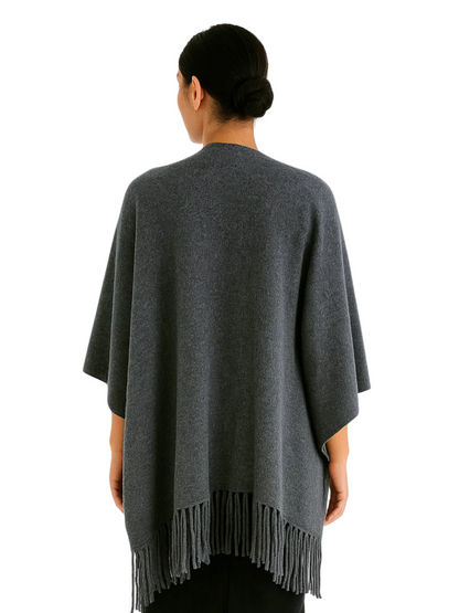  dark gray poncho with fringe details