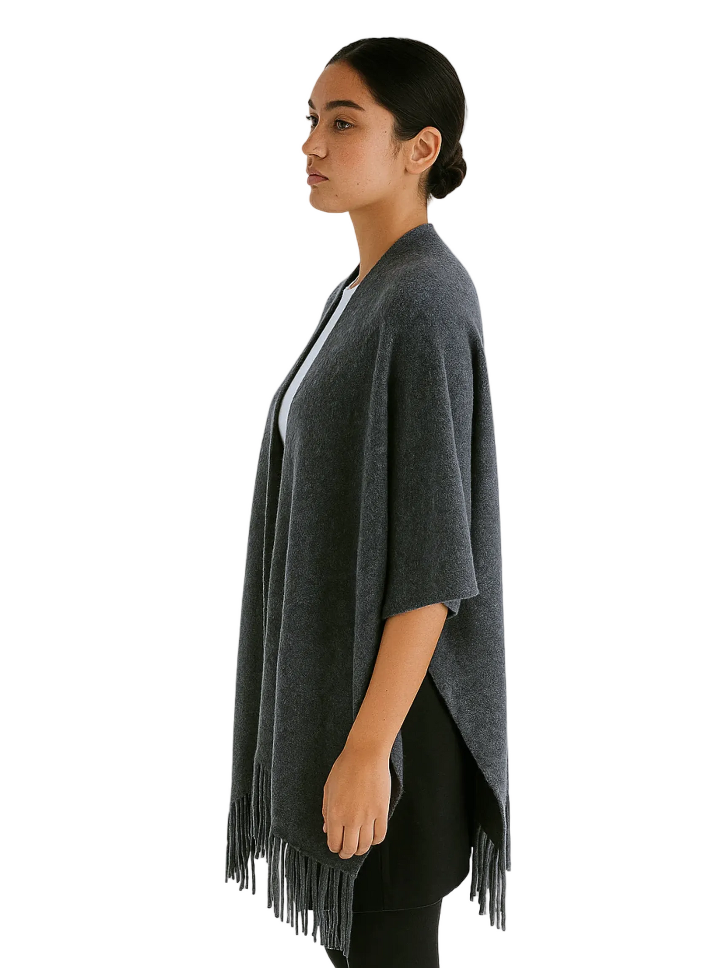  dark gray poncho with fringe details
