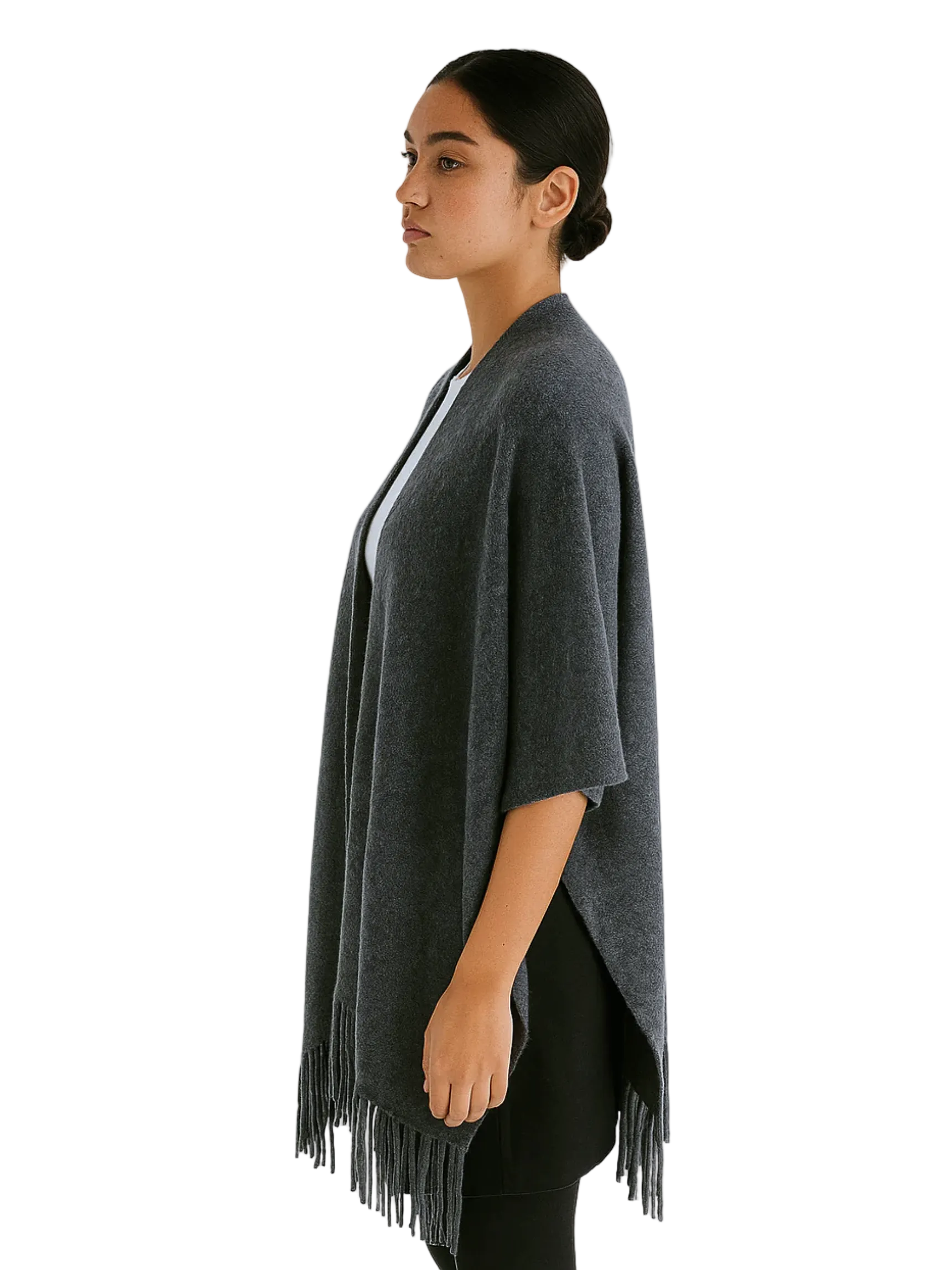  dark gray poncho with fringe details