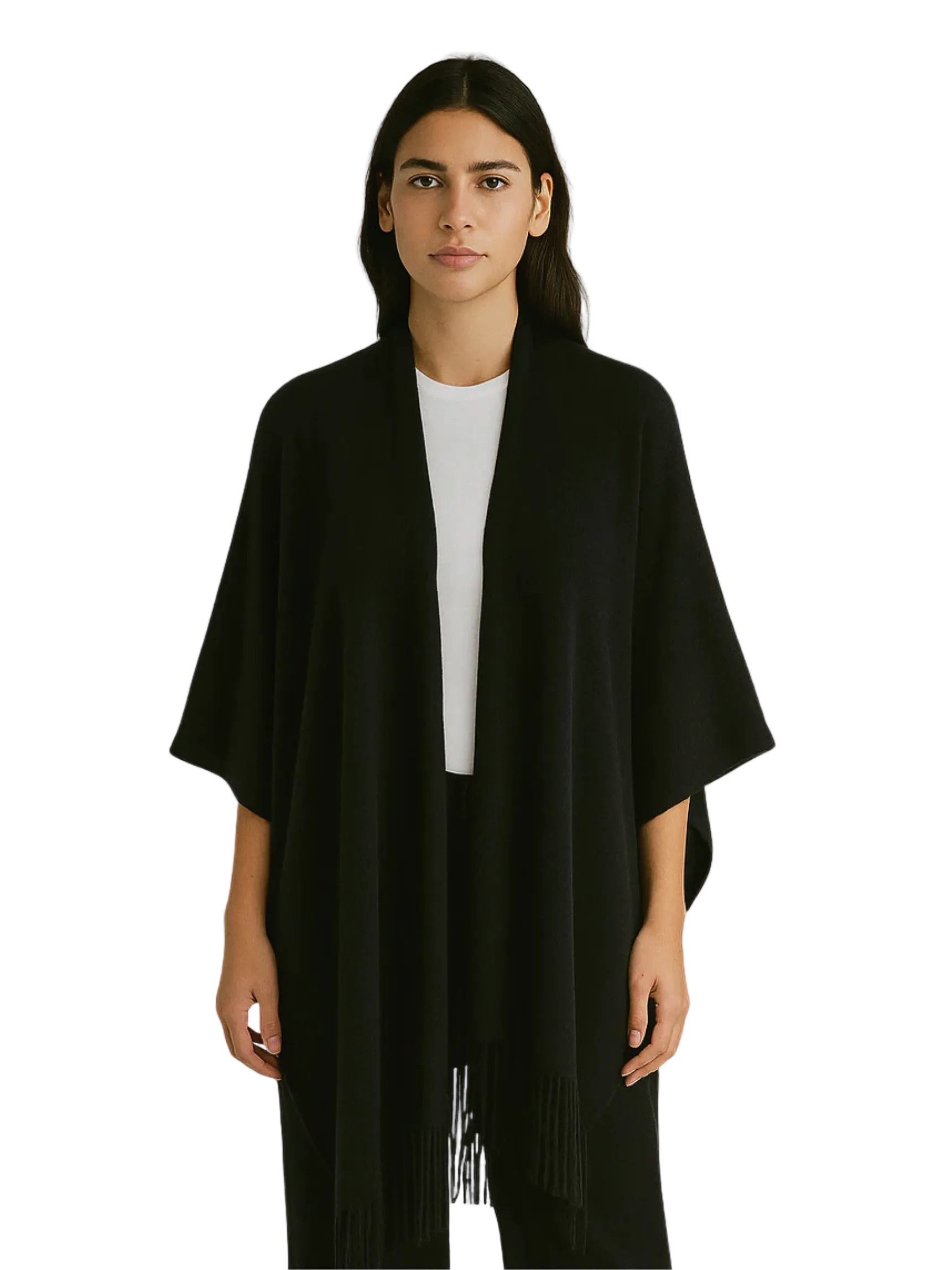  black poncho with fringe details 