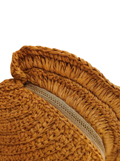 Raffia crochet shell bag with leather straps
