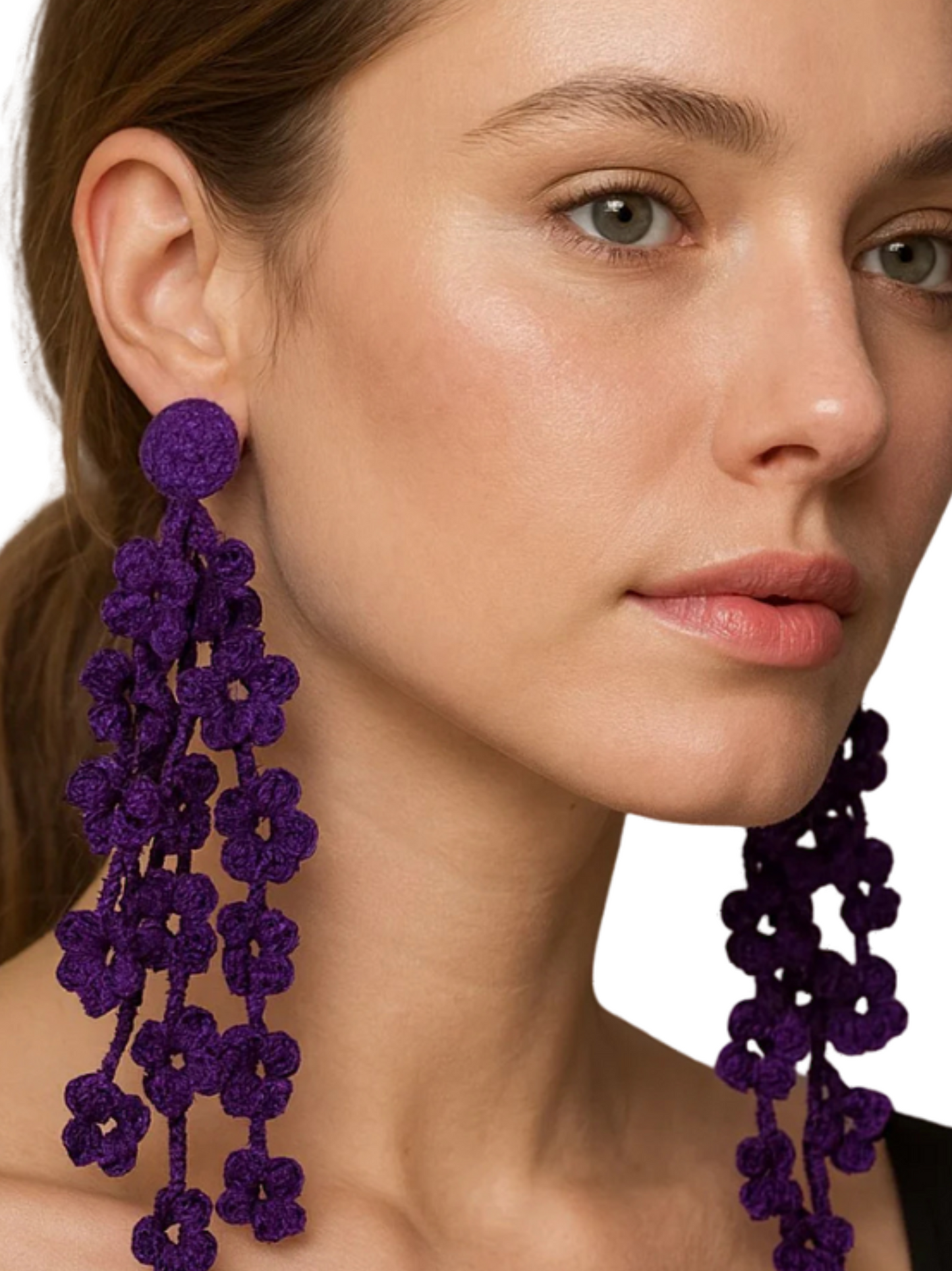 Long crochet flower earrings
