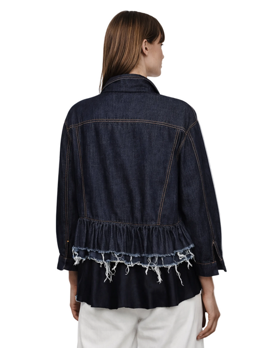  dark denim jacket with frayed hem