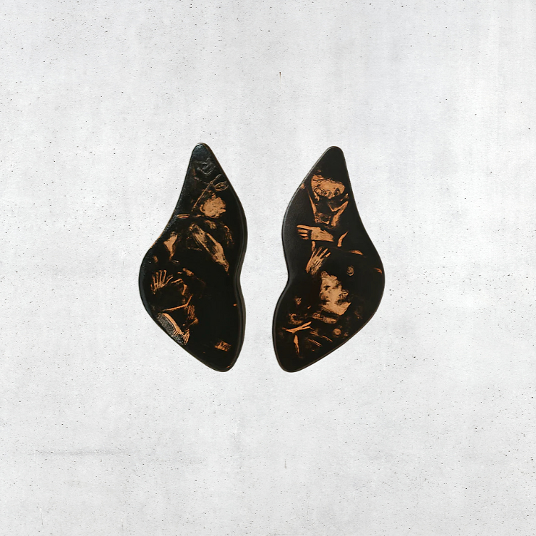 Small Black resin earrings with gold leaf