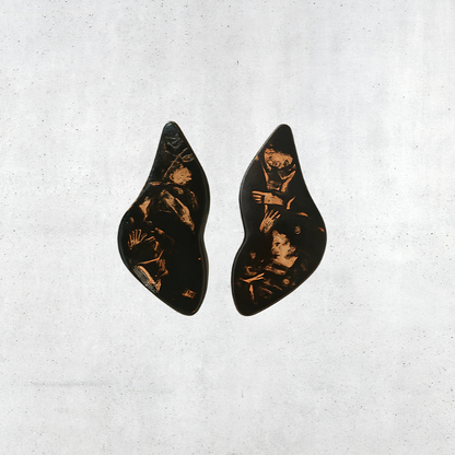 Small Black resin earrings with gold leaf
