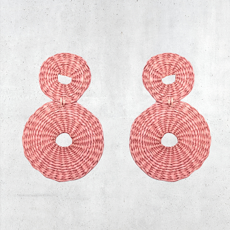 Large Double Disc Raffia Earrings With Embroidered Design