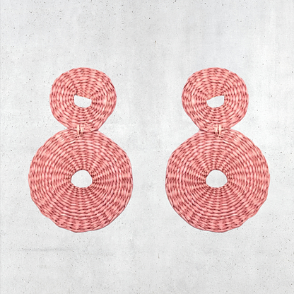 Large Double Disc Raffia Earrings With Embroidered Design