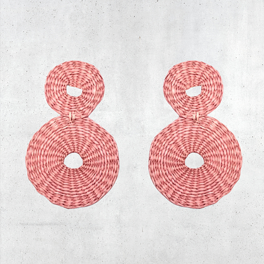 Large Double Disc Raffia Earrings With Embroidered Design